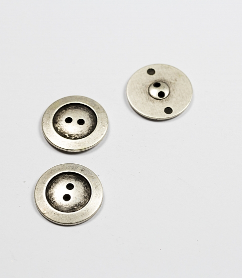 2 Hole Silver Metal Button Size 36L x5 - Click Image to Close